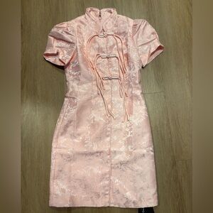 BURRYCO Pink Jacquard Mini Qipao Cheongsam Summer Dress